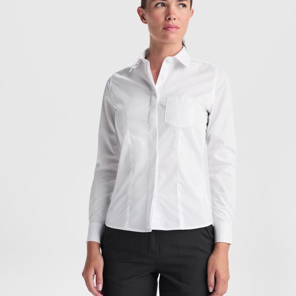 Camisa Bolsillo Frontal Mujer Sofia M. Larga — NEGRO